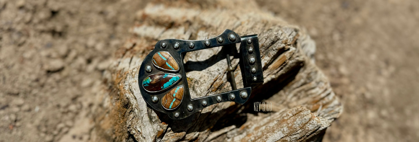 Turquoise and Steel Belt Buckle