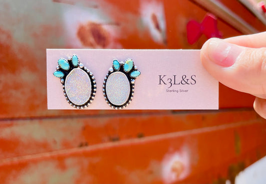 White Druzy Turquoise Stud Earrings image 0