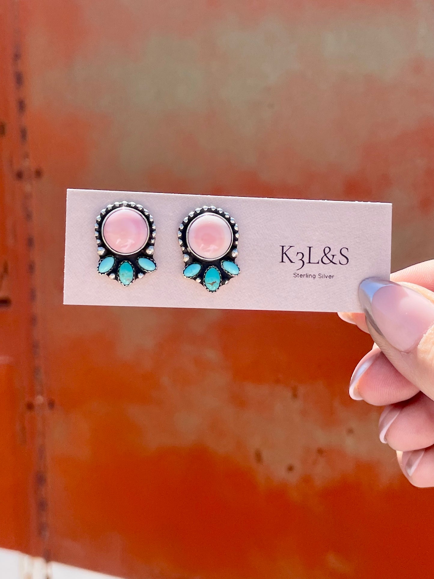 Small Summer Pink/Turquoise Stud Earring image 0