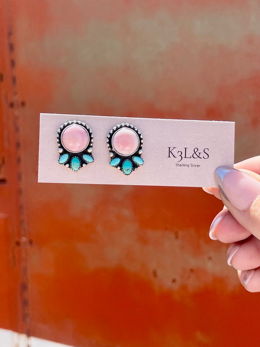 Small Summer Pink/Turquoise Stud Earring image 0