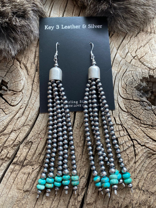 Turquoise Pearl Tassel Earrings image 0
