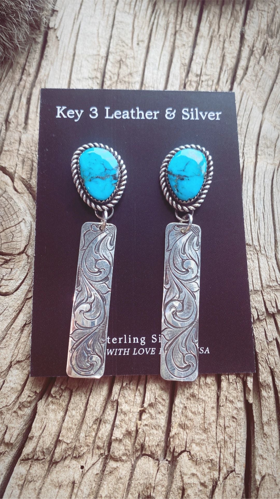 Kingman Turquoise Engraved Earrings image 0