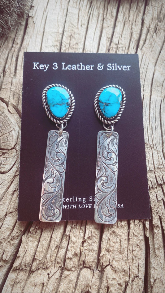 Kingman Turquoise Engraved Earrings image 0