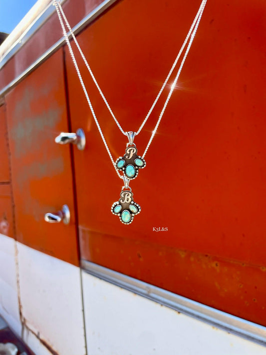 Pre-Order 3 Stone Fancy Single Initial Pendant image 0