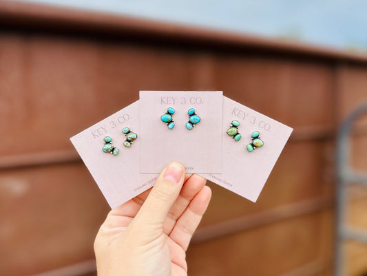 3 Stone Turquoise Cluster Studs