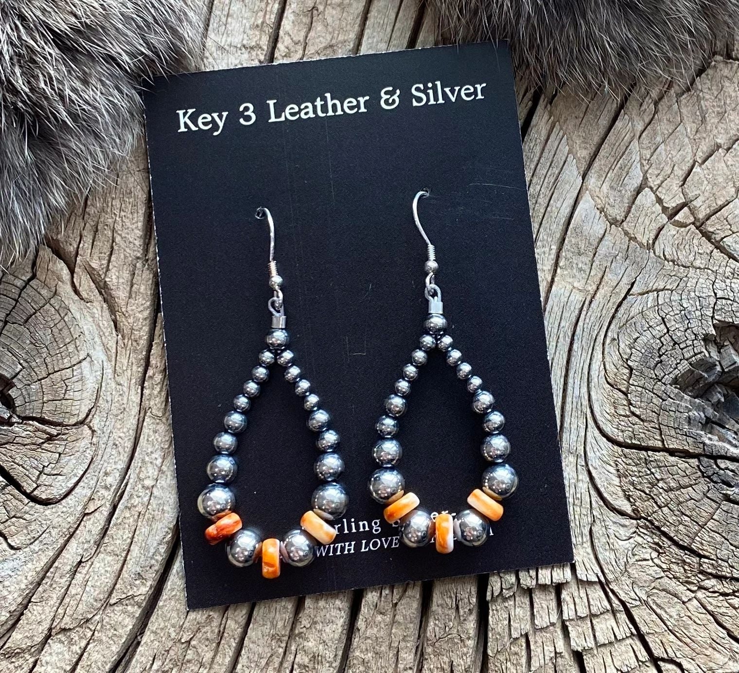 Orange Spiny Pearl Hoop Earrings image 0