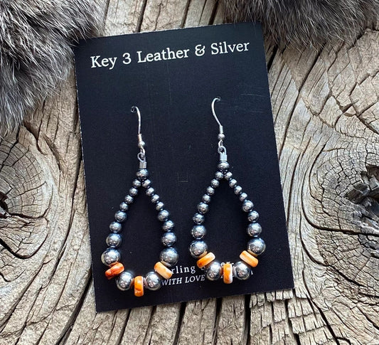 Orange Spiny Pearl Hoop Earrings image 0