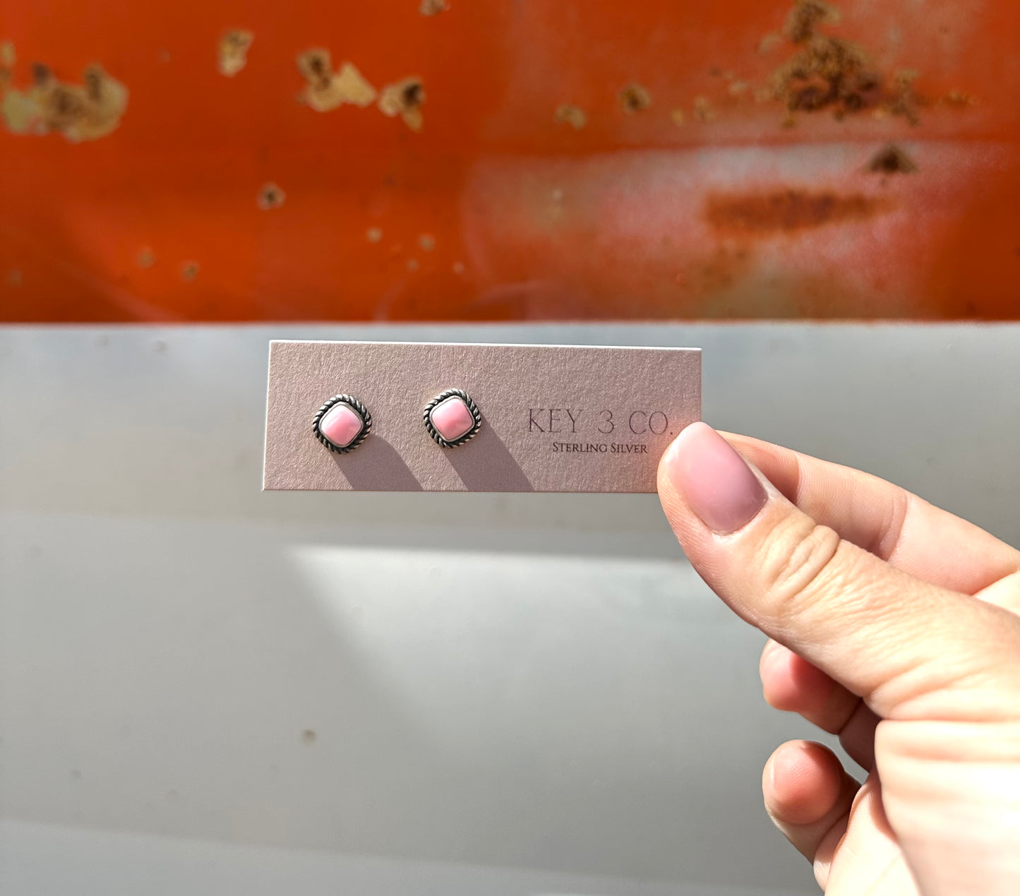 Square Pink Conch Studs