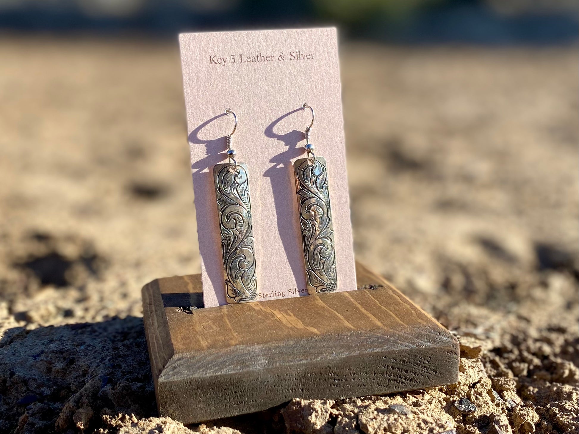 Long Silver Engraved Dangles image 0