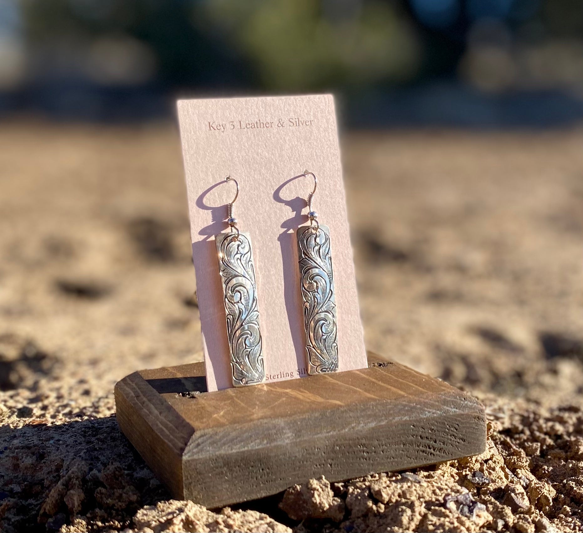 Long Silver Engraved Dangles image 1